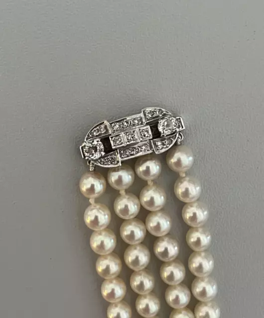 4031– Bracelet 4 Rangs De Perles Fermoir Or Gris Diamants