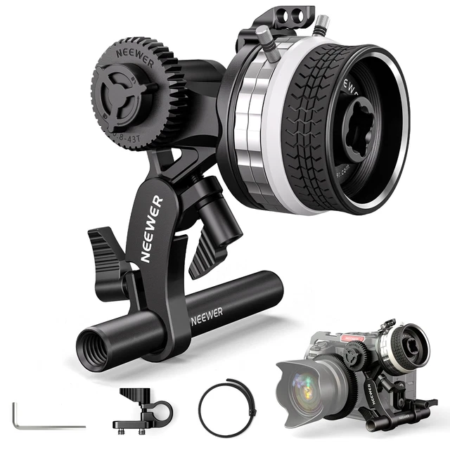 Neewer Mini Follow Focus with A/B Stops, Lens Gear Ring, 15mm Rod & Rod Clamp