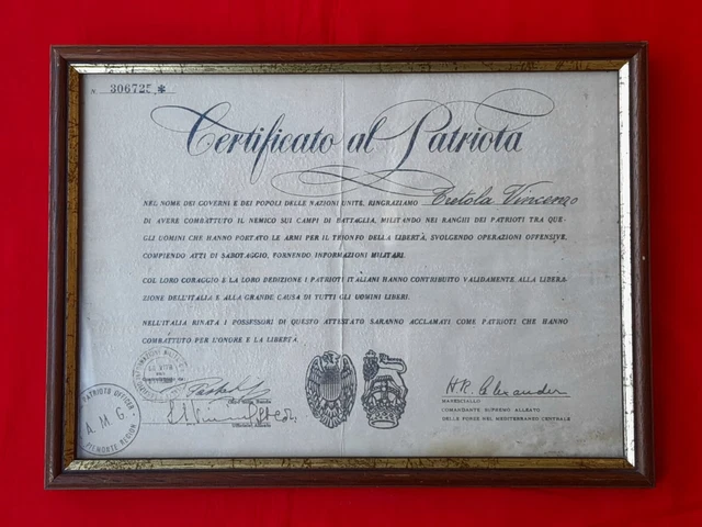 ATTESTATO/CERTIFICATO AL PATRIOTA guerra partigiana WW2 EUR 21,50