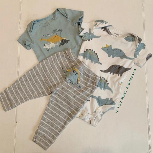 Carter’s Baby Boy 9 Month 3 Piece Outfit Set Dinosaur Stegosaurus Appliqué Butt