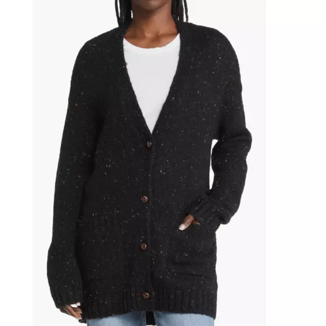 Rails Runi Confetti Wool Blend Button Up Cardigan, Medium, Black Confetti, NWT