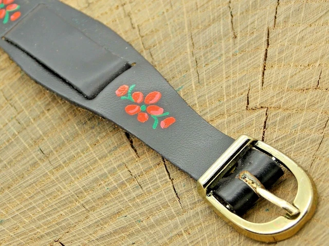 Bracelet Vintage En Cuir Véritable Noir - Largeur 10 Mm - Boucle Ton Or - Référence LS384 - Neuf