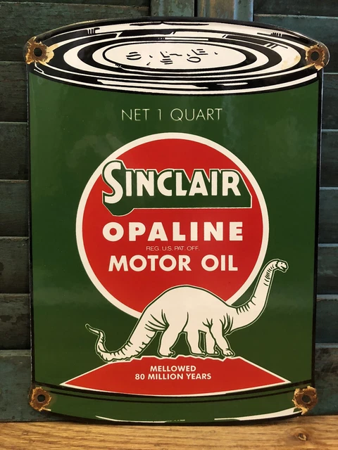 Vintage Sinclair Opaline Oil Can Gasoline / Motor Oil Porcelain Gas Pump Sign