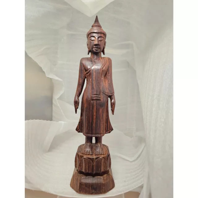Vintage Ayutthaya Style Thai Bronze Varada Charity Buddha Statue Ebony Wood