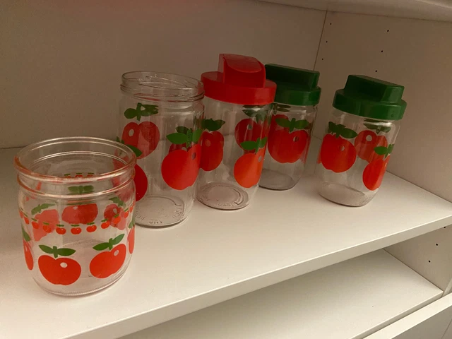 Lot De 6 Bocaux En Verre Vintage Henkel - Motif Pomme Années 70 - Occasion En Très Bon état