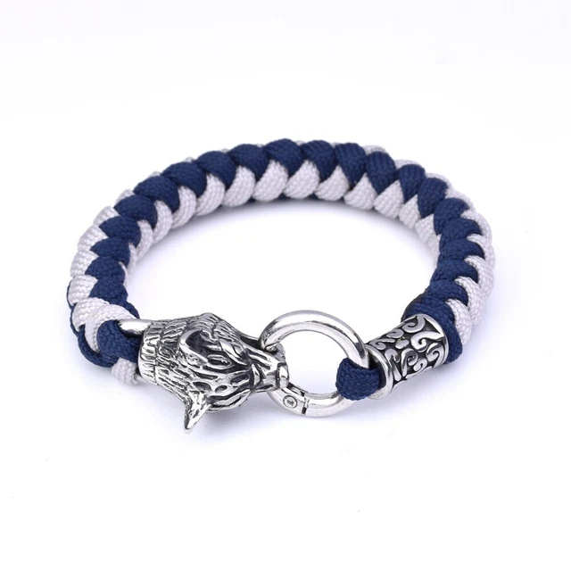 Stainless Steel Viking Wolf Bracelet Parachute Rope Bracelet
