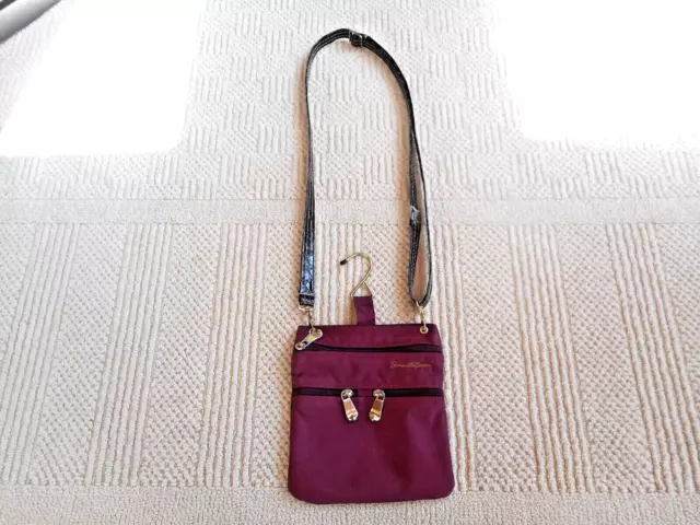 Samantha Brown MINI 8" Burgundy Nylon CROSSBODY TRAVEL BAG W / HOOK VG Cond