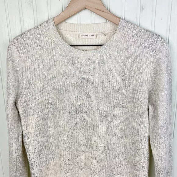 Rebecca Taylor Metallic Foil Long Sleeve Pullover Sweater Wool Cashmere Blend 3