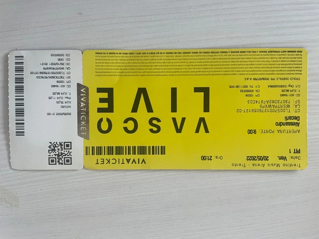 Biglietto Concerto Vasco Rossi Trentino Music Arena Trento 20 maggio 2022 ,PIT 1
