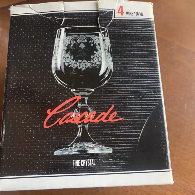 Bohemia Fine Crystal Wine Glasses Set of 4 190 ml Czech Stemware Cascade Pattern