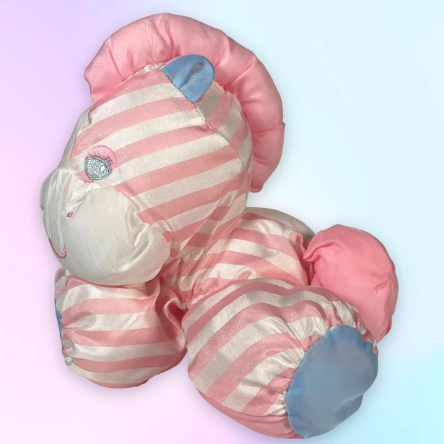 Vtg 1991 Fisher Price Puffalumps 8" Plush Pony Zebra Horse Pink Stripes & Blue