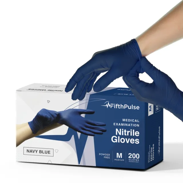 Fifth Pulse Nitrile Exam Latex & Powder Free Gloves Navy Blue -  200 Gloves (M)