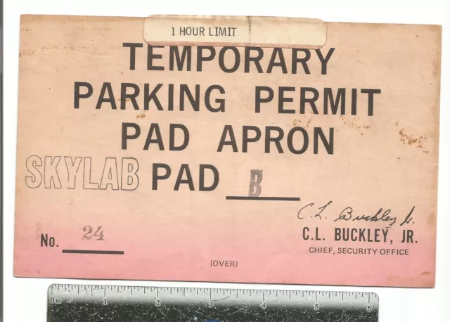 rare NASA Apollo Skylab Spacestation Temporary Vehicle Permit 24 Pad Apron Pad B