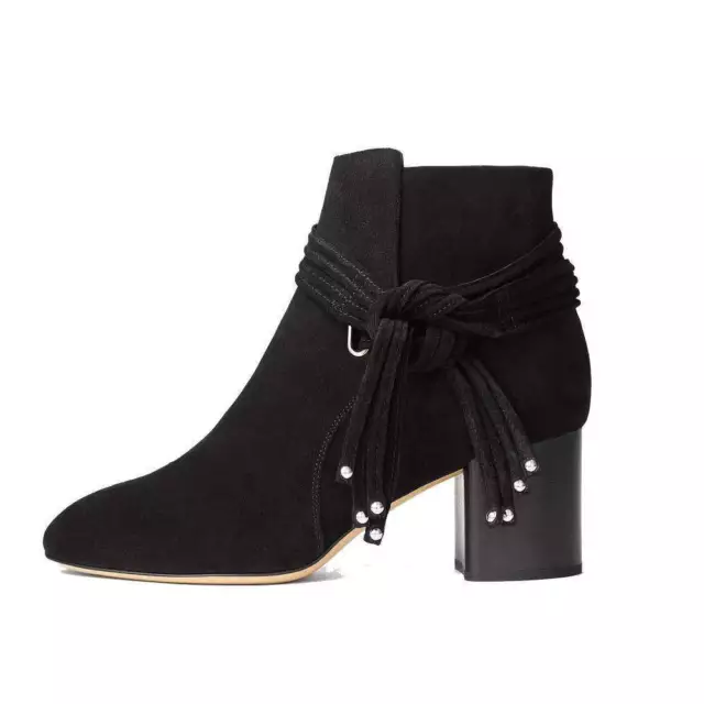 $575 Rag & Bone DALIA Black Suede Boots Ankle Mid Heel Booties 38.5