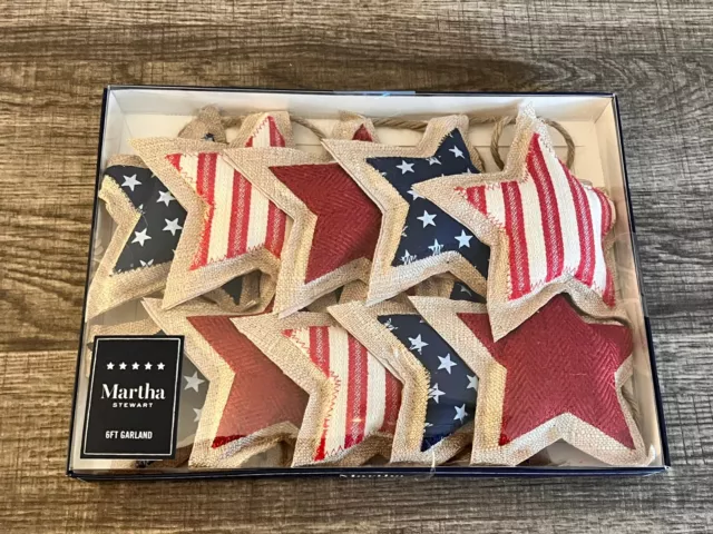 Martha Stewart 6ft Garland Stars Burlap Patriotic 4th Of July