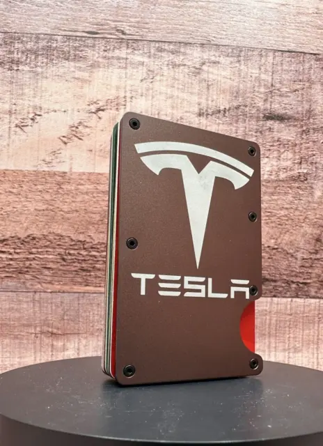 TESLA Logo -Custom Laser Engraved Wallet  - GREAT GIFT WALLET