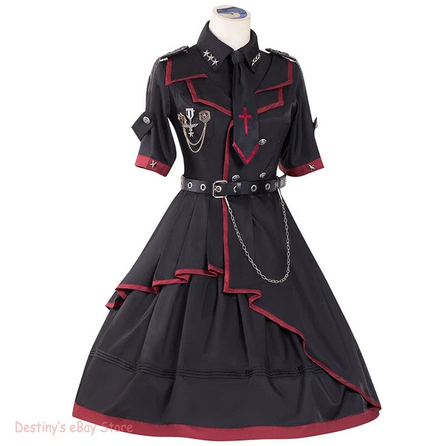 Black Army Uniform Cosplay Dress Lolita OP Dress Women Dress Kawaii Dress Hat