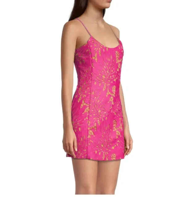NWT Womens size 12 Michael Kors Palm Lace Scoop Neck Mini Dress in Cerise Pink