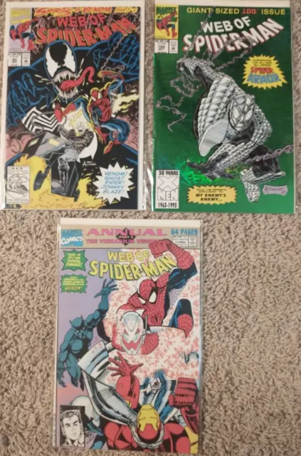 WEB OF SPIDER-MAN #100 Holo Cover, #95, Annual #7, Comic Book Lot of 3 MARVEL