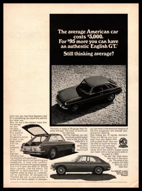 1967 MGB GT Mark II 2-Door Coupe 1799 cc Engine 91 HP $3,095 Vintage MG Print Ad