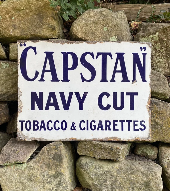 EMAILLESCHILD, CAPSTAN NAVY Cut Tabak und Zigaretten altes Schild Wills