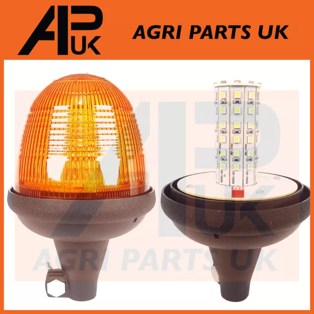 LED Rotating Flashing Amber Beacon Flexible DIN Pole Mount Tractor Warning Light
