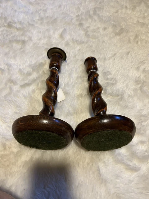 Antique English Oak Barley Twist Candle Holder