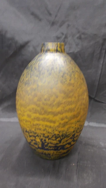 Vase Boule En Verre Jaune Moucheté – Pâte De Verre Et Feuilles De Vigne – Faye