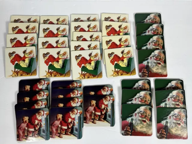 Vtg Coca-Cola Christmas Drink Coasters Santa Claus Cork Back (37) No Box