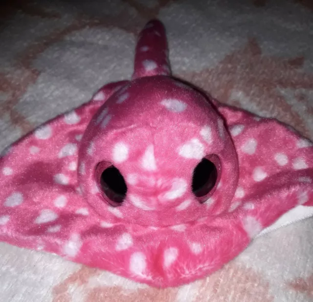 Peluche Doudou Raie Poisson Gros Yeux  Rose Blanc long 30 cm tbe