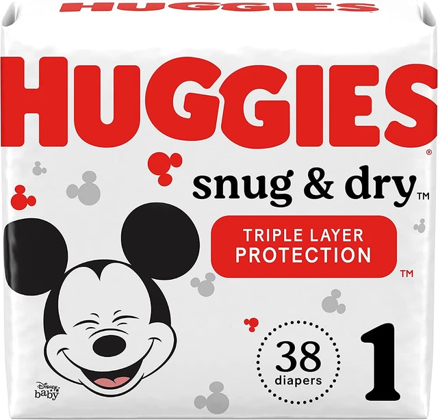 Huggies Snug & Dry Baby Diapers, Size 1 (8-14 lbs), 38 Ct White