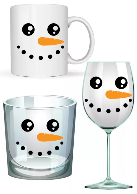 10 Snowmen Faces Vinyl Decal Stickers Wine Glass, Mugs, Cup Mirrors,Car Windows,