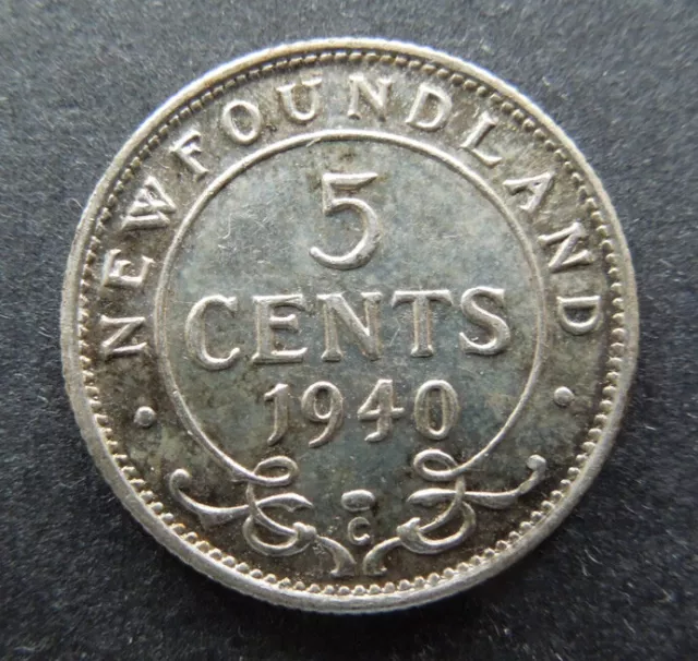 Newfoundland Canada 1940-C Five 5 Cents King George VI Silver Coin UNC