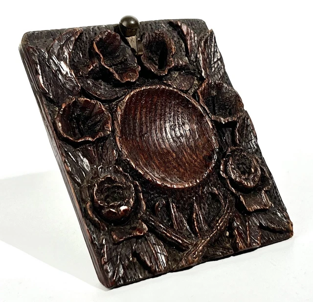 Porte-montre à Gousset Ancien En Bois Décoré De Trèfles - Objet D'art Populaire D'occasion