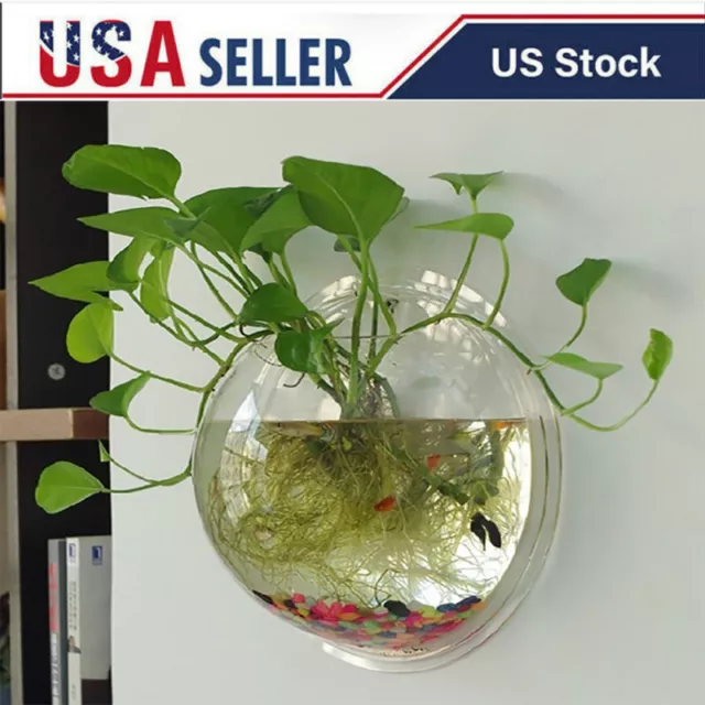 Wall Mounted Hanging Fish Bowl Aquarium Tank Beta Goldfish Plant Home Art Decor