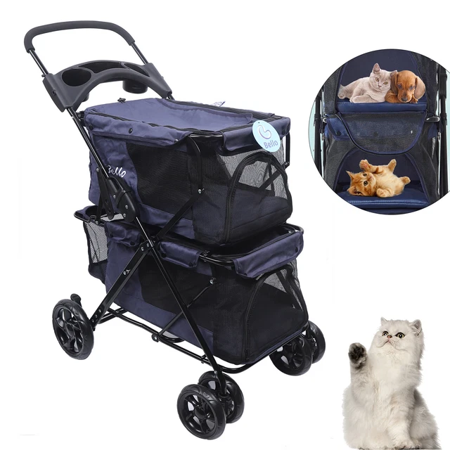 Poussette pour chien ultra légère 2 couches avec 4 roues Pliable jusqu'à 15 kg