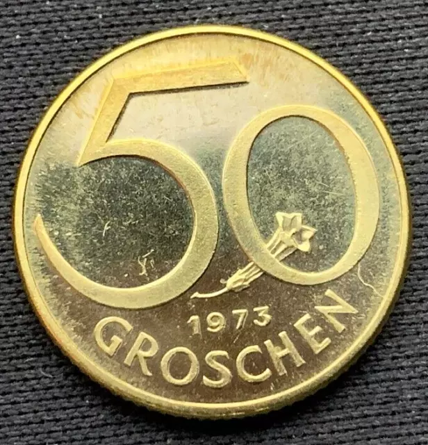 1973 Austria 50 Groschen Coin PROOF  ( Mintage 90K )  Rare World Coin     #N78