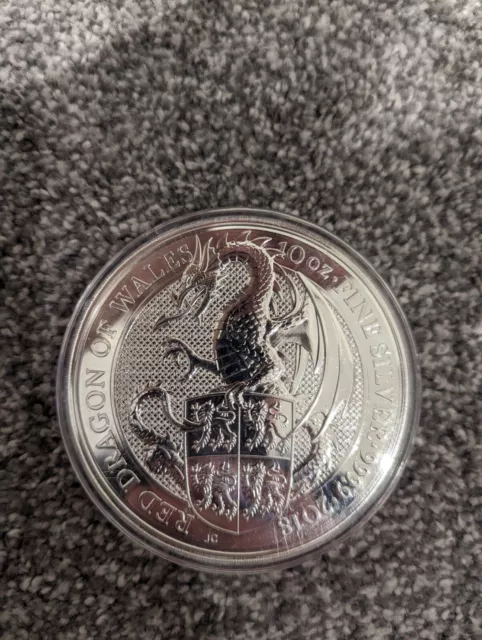 10Oz Queens Beast 2018 'The Red Dragon Of Wales' 999 Silver Coin In Capsule