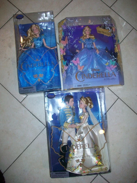 Lot of 3 Disney Store Film Collection Cinderella Live Action Dolls & Prince