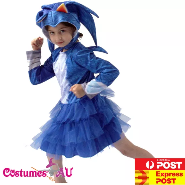 Girls Sonic The Hedgehog Costume Child Kids Party Cosplay Halloween Fancy Dress