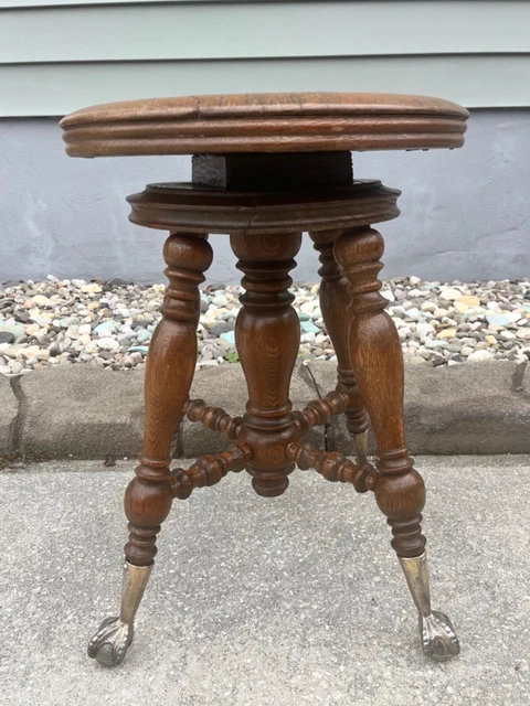 Antique Wood Piano Stool with Glass Ball Claw Feet Antique Wood Piano Stool with Glass Ball Claw Feet