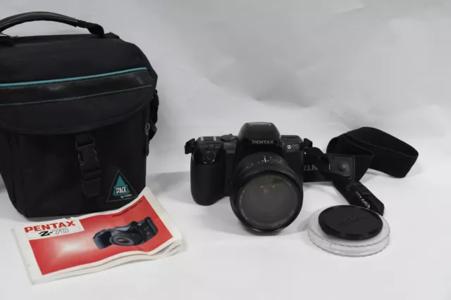 Pentax Z-70 35mm Film SLR Camera with Sigma Zoom 28-200mm Lens & Manual & Case