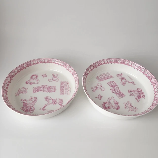 Set of 2 - Queens China A Gift For A Girl Baby Bowl Pink White Doll Blocks 6.75"