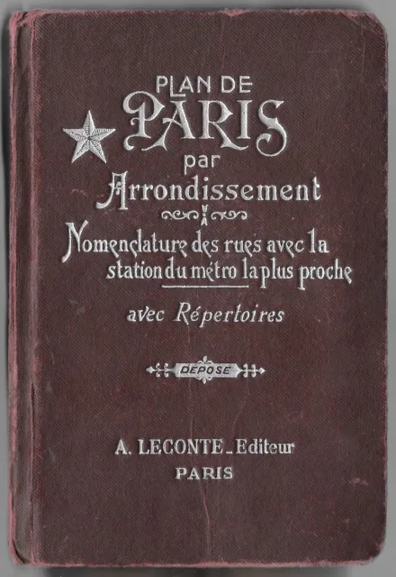 Plan de PARIS par Arrondissement Rues Stations de métro Édition LECONTE en 1956