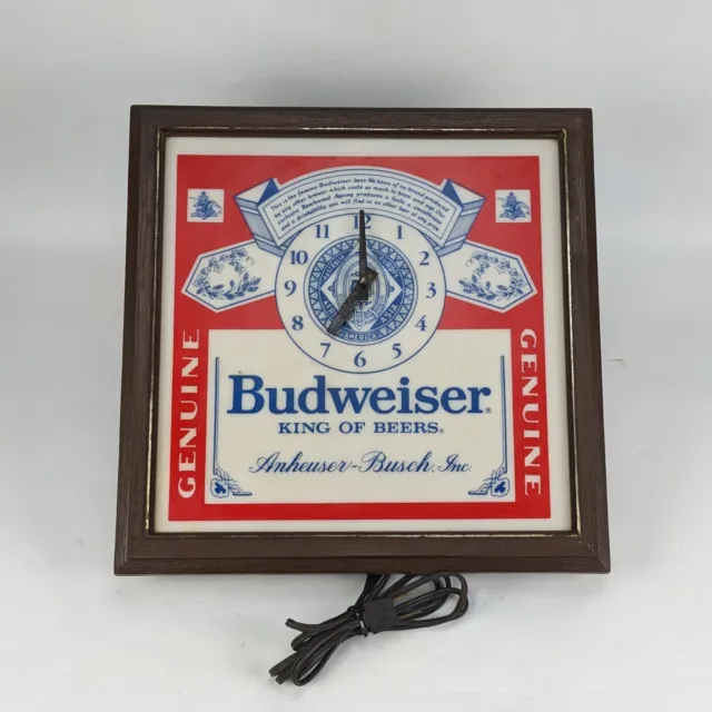 Budweiser Lighted Beer Bar Clock Sign 13.5" - Working! vintage light deluxe logo