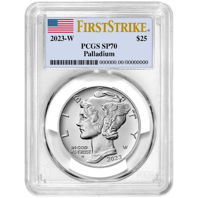 2023-W Burnished $25 American Palladium Eagle PCGS SP70 FS Flag Label