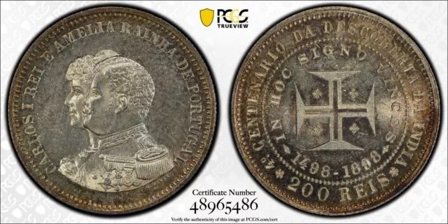 1898 Portugal 200 Reis Discovery of India PCGS MS 63