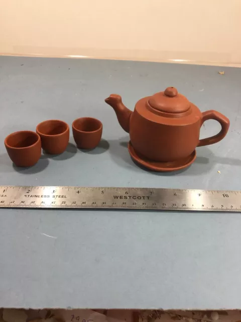 Vintage Chinese Red Clay small Teapot Tea Set 3 Cups And teapot tray (KungFu tea