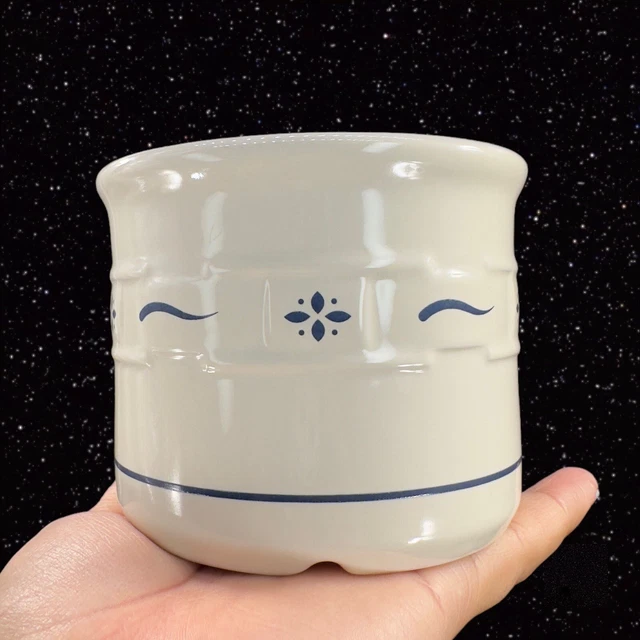 Vintage Longaberger Pottery Heirloom Ivory Blue 1 Pt Crock Utensil Votive Holder