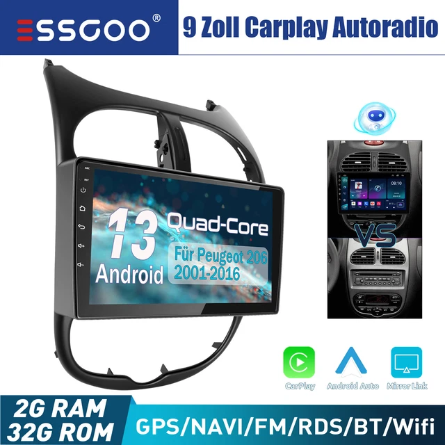 Autoradio Android 13 Per Peugeot 206/C2 - 7 Pollici, CarPlay Wireless, GPS, Retro Camera